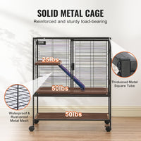 HKM-5405629 2-Tier Rolling Metal Ferret Cage with Spacious Living Area and Easy-Clean Tray