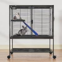 HKM-5405629 2-Tier Rolling Metal Ferret Cage with Spacious Living Area and Easy-Clean Tray