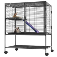 HKM-5405629 2-Tier Rolling Metal Ferret Cage with Spacious Living Area and Easy-Clean Tray