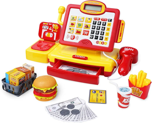 HKM-540563 Toy Cash Register for Kids - EPT Play Money Machine for Supermarket Role-Playing - Age 2 to 13 Years