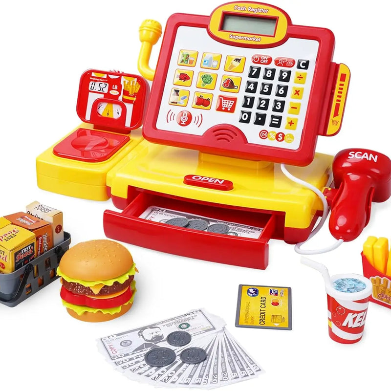 HKM-540563 Toy Cash Register for Kids - EPT Play Money Machine for Supermarket Role-Playing - Age 2 to 13 Years