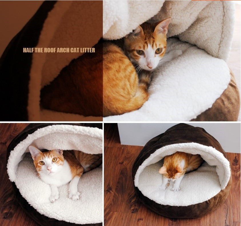 HKM-5406013 Wool Thickened Removable Half Roof Cat House for Comfort and Warmth
