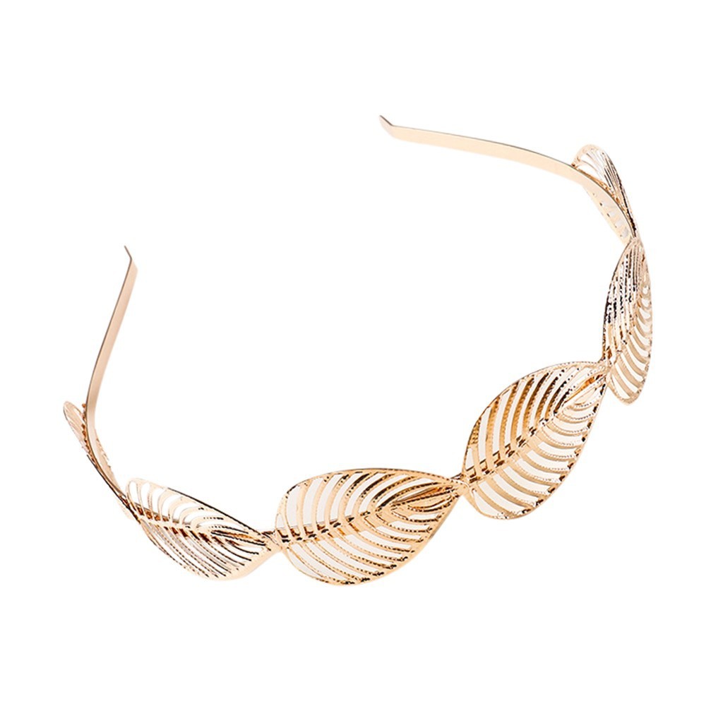HKM-540627 Golden Leaf Metal Headband for Women - Simple Retro Style Accessory