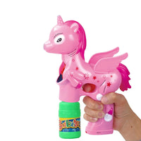 HKM-540691 Automatic Pink Horse-Themed Bubble Gun Toy with Lights and Music for Kids Ages 2-7