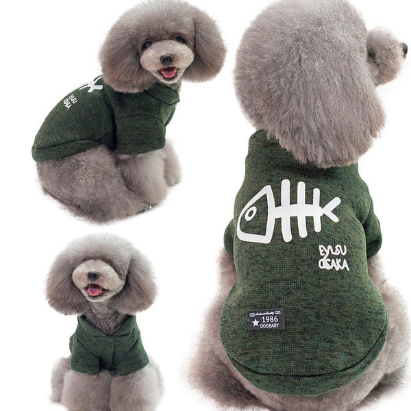 HKM-5407037 Fishbone Pattern Wool Sweater for Small Dogs in Green, Gray, and Blue – Sizes S to XL