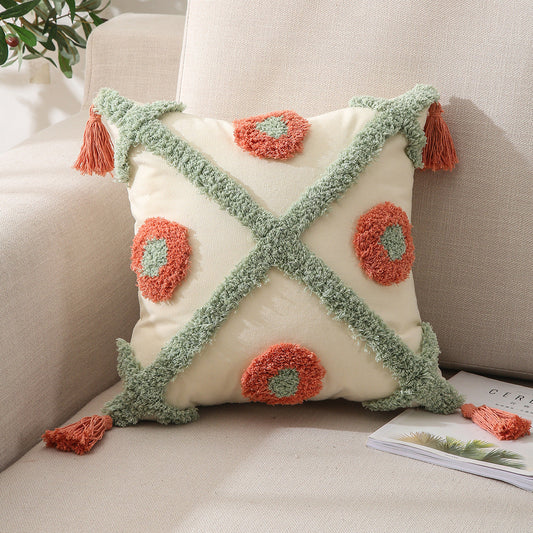 HKM-540947 Embroidered Cotton Pillowcase - Stylish 45x45cm Tufted Design for Living Room or Bedroom