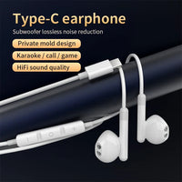 HKM-540947 Wired Bass Boosted Type-C Earphones with Microphone for iPhone 15, Samsung, and Google Devices