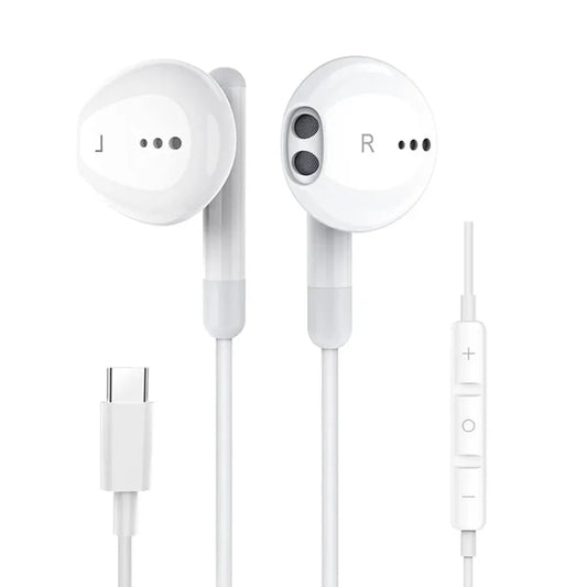 HKM-540947 Wired Bass Boosted Type-C Earphones with Microphone for iPhone 15, Samsung, and Google Devices