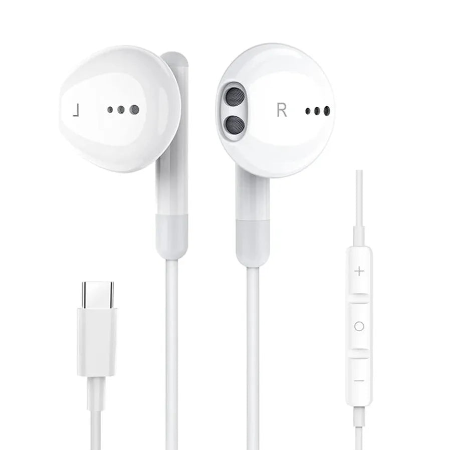 HKM-540947 Wired Bass Boosted Type-C Earphones with Microphone for iPhone 15, Samsung, and Google Devices