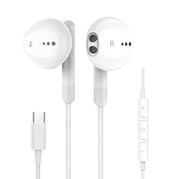 HKM-540947 Wired Bass Boosted Type-C Earphones with Microphone for iPhone 15, Samsung, and Google Devices