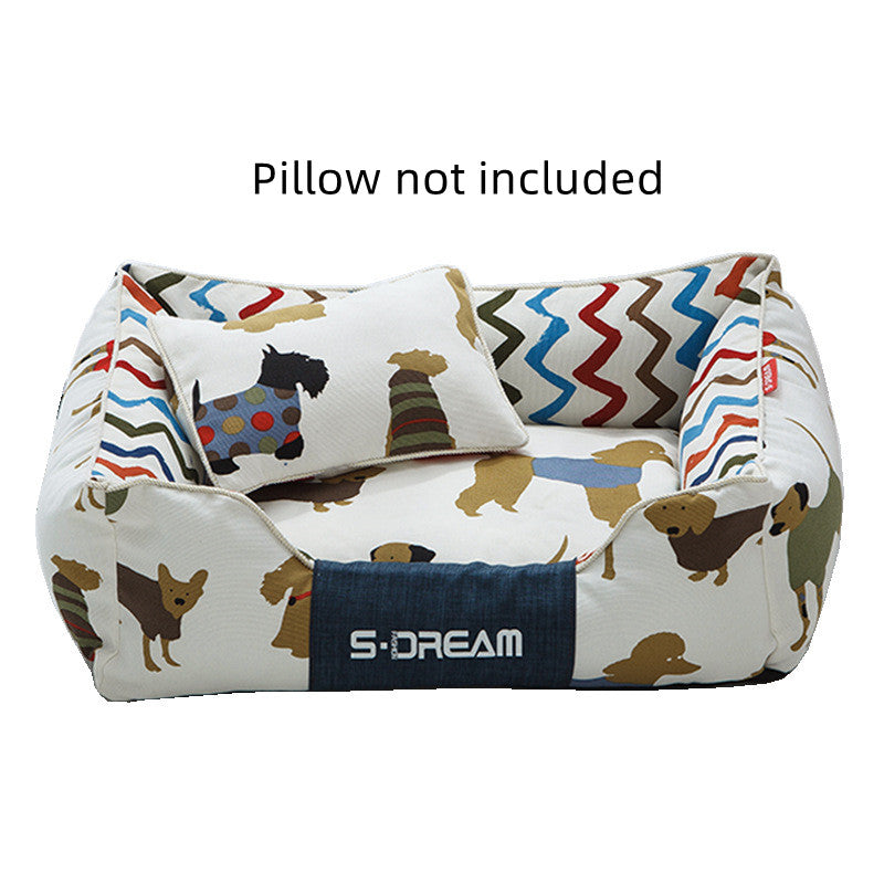 HKM-5411773 Removable and Washable Large Dog Bed with Small Pillow - Cozy Winter Pet Nest