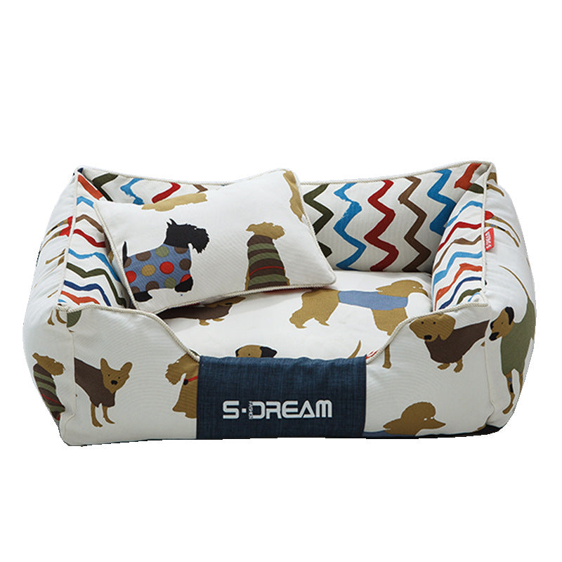 HKM-5411773 Removable and Washable Large Dog Bed with Small Pillow - Cozy Winter Pet Nest