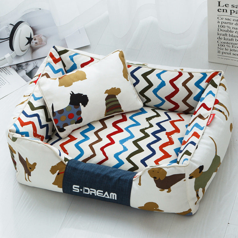 HKM-5411773 Removable and Washable Large Dog Bed with Small Pillow - Cozy Winter Pet Nest