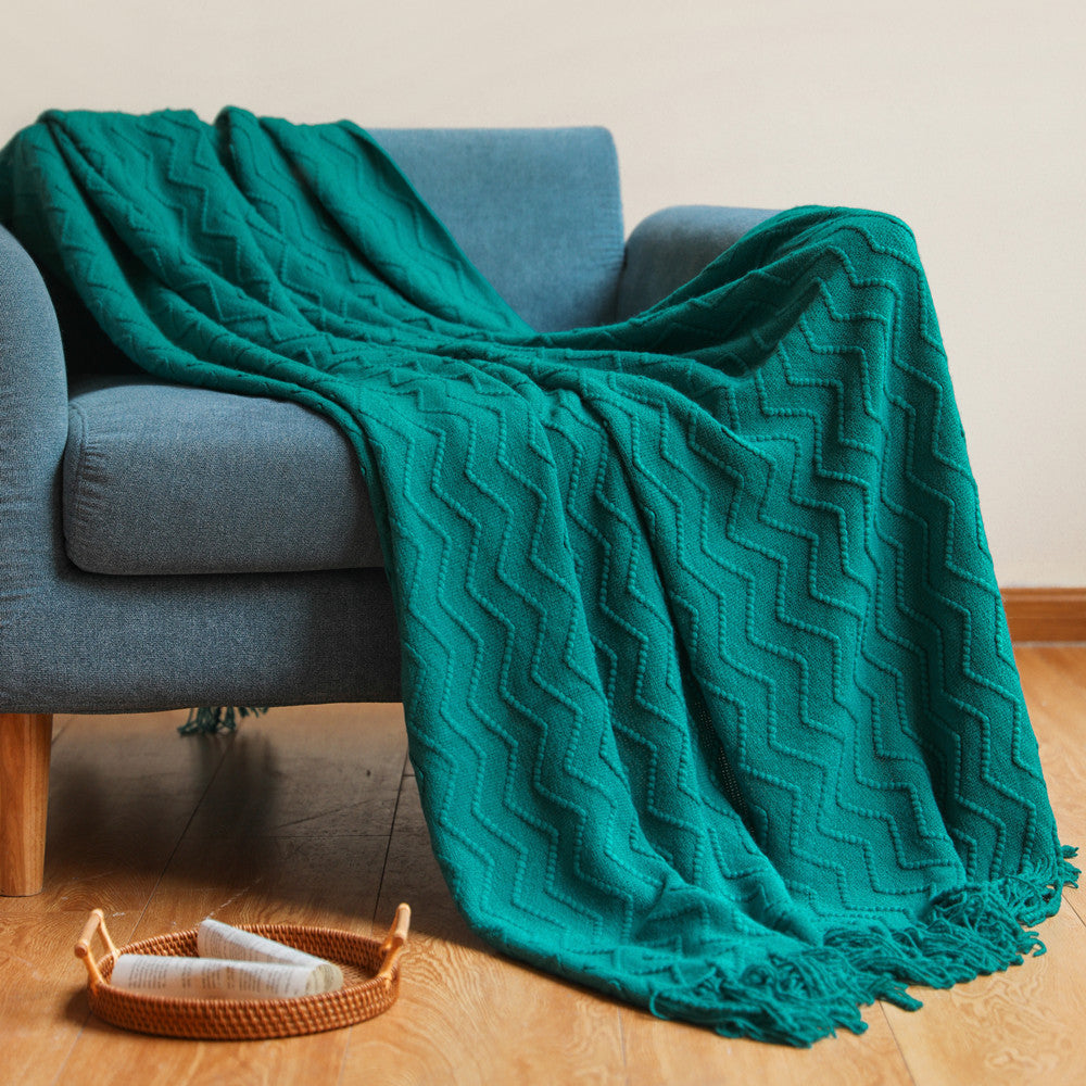 HKM-541267 Cozy Knitted Tassel Blanket for Office and Home Comfort - Yellow, Khaki, Navy, Beige