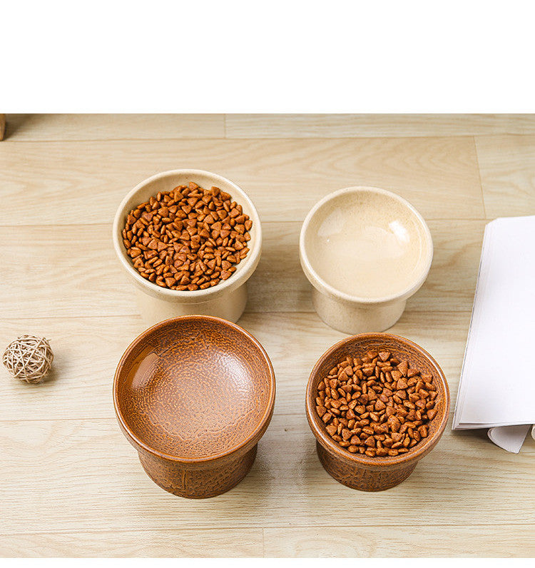 HKM-5413693 Cylindrical Ceramic Cat Bowl in Small and Large Sizes ¨C Available in Leopard and Beige Designs