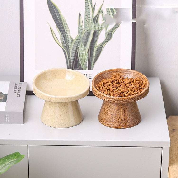 HKM-5413693 Cylindrical Ceramic Cat Bowl in Small and Large Sizes ¨C Available in Leopard and Beige Designs