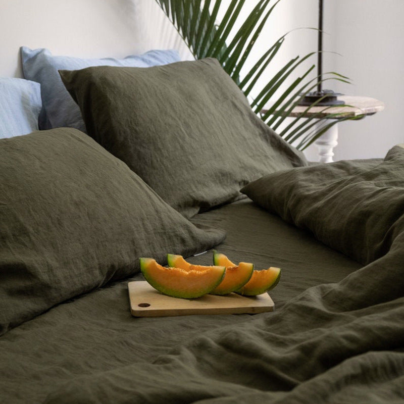 HKM-541523 Nordic Style Linen Bed Linen Set - Solid Color Antibacterial Bedding Collection, Available in Three or Four Pieces