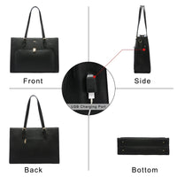 HKM-541587 15.6 in Leather Work Tote Bag with USB Port for Business, School, and Travel - Laptop Briefcase for Women