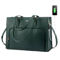 HKM-541587 15.6 in Leather Work Tote Bag with USB Port for Business, School, and Travel - Laptop Briefcase for Women