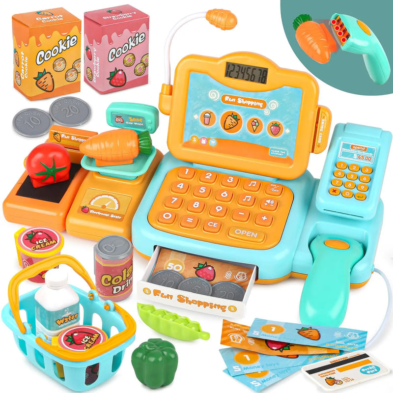 HKM-541715 Kids Cash Register Play Set with Scanner – Fun Supermarket Simulation Toy for Ages 2 to 13
