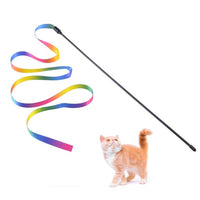 HKM-5418301 Rainbow Ribbon Cat Teaser Stick - Plush Interactive Toy for Playful Cats, 60cm & 120cm Options