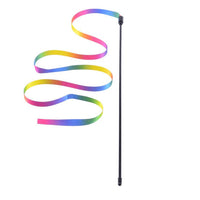 HKM-5418301 Rainbow Ribbon Cat Teaser Stick - Plush Interactive Toy for Playful Cats, 60cm & 120cm Options