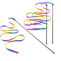 HKM-5418301 Rainbow Ribbon Cat Teaser Stick - Plush Interactive Toy for Playful Cats, 60cm & 120cm Options