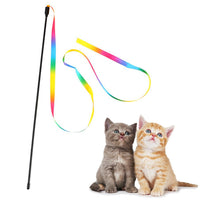 HKM-5418301 Rainbow Ribbon Cat Teaser Stick - Plush Interactive Toy for Playful Cats, 60cm & 120cm Options