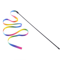 HKM-5418301 Rainbow Ribbon Cat Teaser Stick - Plush Interactive Toy for Playful Cats, 60cm & 120cm Options
