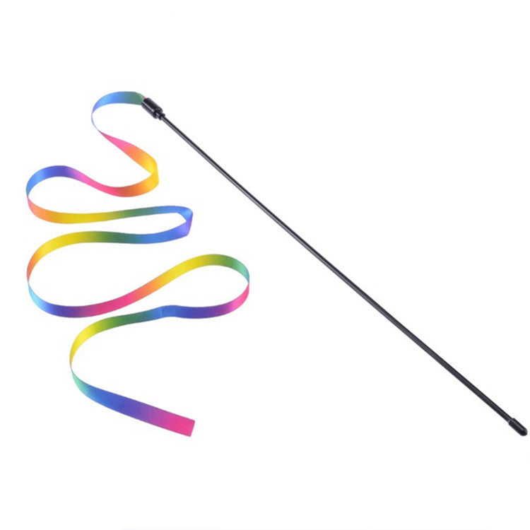 HKM-5418301 Rainbow Ribbon Cat Teaser Stick - Plush Interactive Toy for Playful Cats, 60cm & 120cm Options