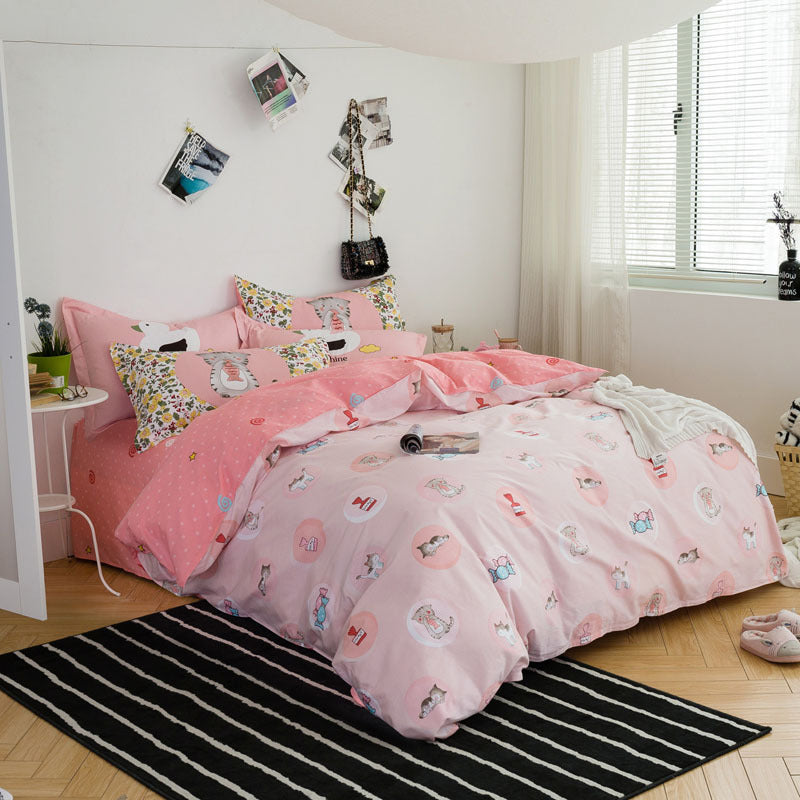 HKM-542035 Three-Piece Pure Cotton Printed Bedding Set - Includes Quilt Cover, Bed Sheet, and Pillowcase