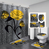 HKM-542035 Waterproof Polyester Flower Shower Curtain, Yellow, 180x180cm