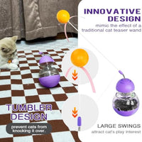 HKM-5420733 Interactive Cat Toy with Slow Food Dispenser, Teaser Wand, and Wobble Design for Indoor Cats