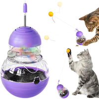 HKM-5420733 Interactive Cat Toy with Slow Food Dispenser, Teaser Wand, and Wobble Design for Indoor Cats