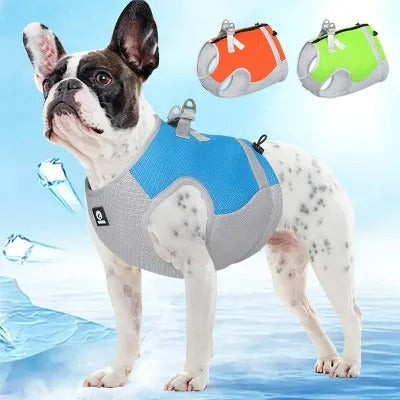 HKM-5422525 Summer Pet Cool Traction Vest in Sky Blue, Orange, Fluorescent Green - Ice Silk Material, Sizes S-XL