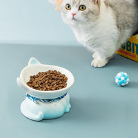 HKM-5423421 Ceramic Cat Food Bowl - Cervical Vertebra Design in Blue and Pink