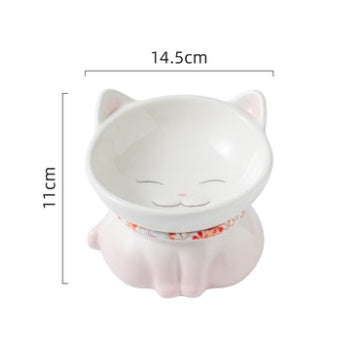 HKM-5423421 Ceramic Cat Food Bowl - Cervical Vertebra Design in Blue and Pink
