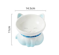 HKM-5423421 Ceramic Cat Food Bowl - Cervical Vertebra Design in Blue and Pink