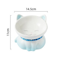 HKM-5423421 Ceramic Cat Food Bowl - Cervical Vertebra Design in Blue and Pink