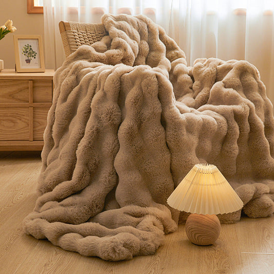 HKM-542355 Double-Sided Coral Fleece Blanket with Support Pillow Cover - Warm Winter Sofa and Nap Cover in Multiple Colors and Sizes