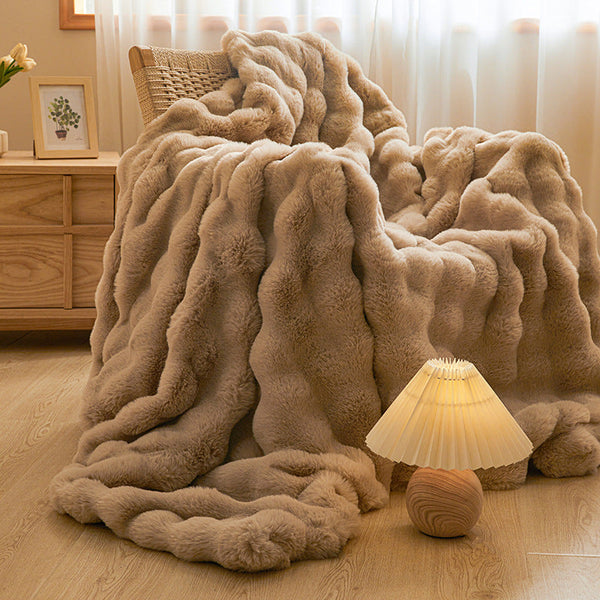 HKM-542355 Double-Sided Coral Fleece Blanket with Support Pillow Cover - Warm Winter Sofa and Nap Cover in Multiple Colors and Sizes