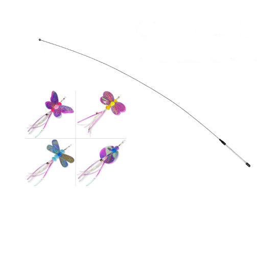 HKM-5424061 Insect Series Funny Cat Stick with Roll-Up Long Steel Wire Feathers
