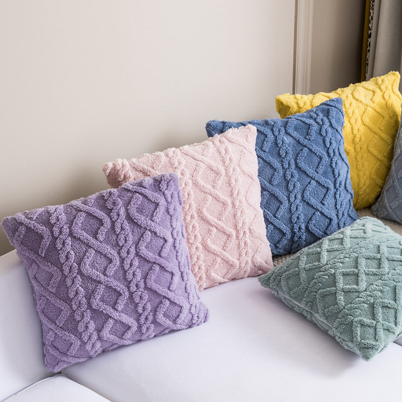 HKM-542419 Nordic Style Plush Throw Pillow Cover - Geometric Design in Light Blue, Dark Blue, Pink, Yellow, Purple, Turquoise Blue, Beige, 45x45cm