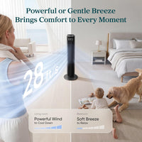 HKM-5426515 36 Inch Tower Fan with 28ft/s Airflow, 90° Oscillation, 12-Hour Timer, Remote Control, 5 Speeds, 4 Modes, Quiet Operation