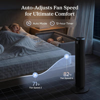 HKM-5426515 36 Inch Tower Fan with 28ft/s Airflow, 90° Oscillation, 12-Hour Timer, Remote Control, 5 Speeds, 4 Modes, Quiet Operation