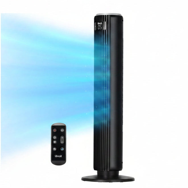 HKM-5426515 36 Inch Tower Fan with 28ft/s Airflow, 90° Oscillation, 12-Hour Timer, Remote Control, 5 Speeds, 4 Modes, Quiet Operation
