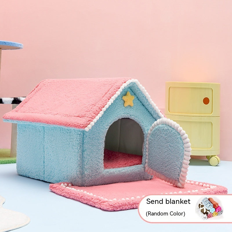 HKM-5427261 Four Seasons Universal Pet Bed with Electric Blanket ¨C Cozy Cloth Design in Pink and Green