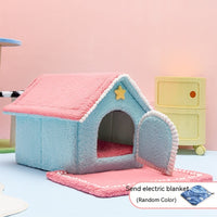 HKM-5427261 Four Seasons Universal Pet Bed with Electric Blanket ¨C Cozy Cloth Design in Pink and Green