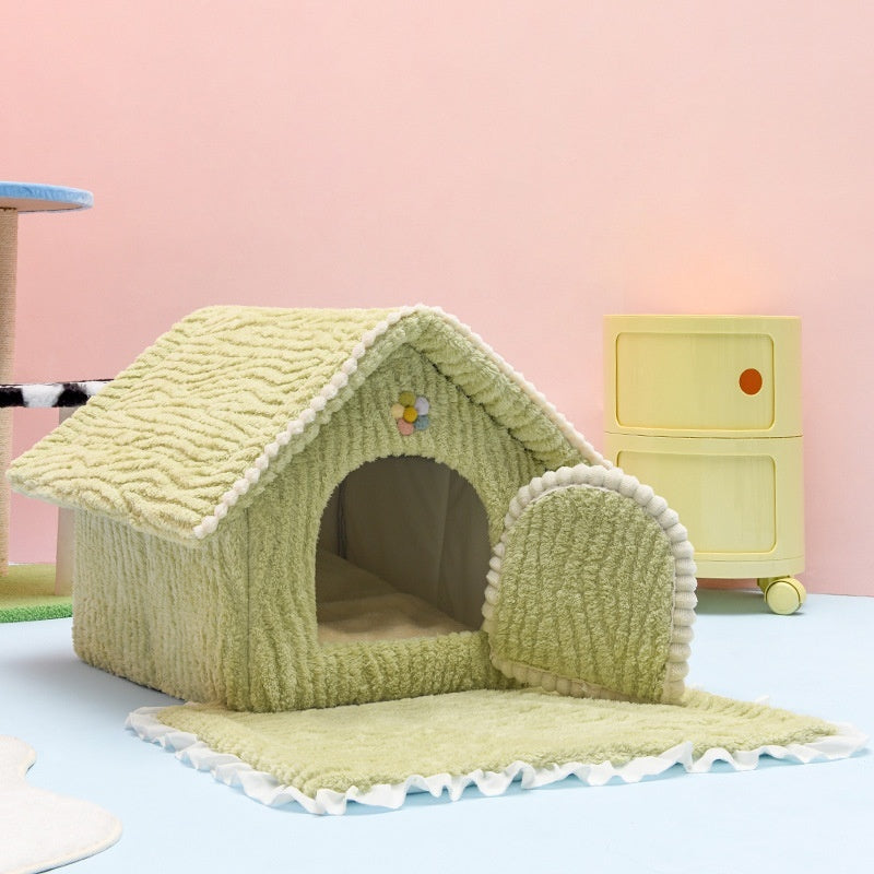 HKM-5427261 Four Seasons Universal Pet Bed with Electric Blanket ¨C Cozy Cloth Design in Pink and Green