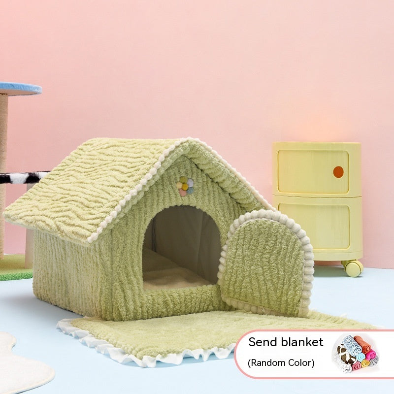 HKM-5427261 Four Seasons Universal Pet Bed with Electric Blanket ¨C Cozy Cloth Design in Pink and Green